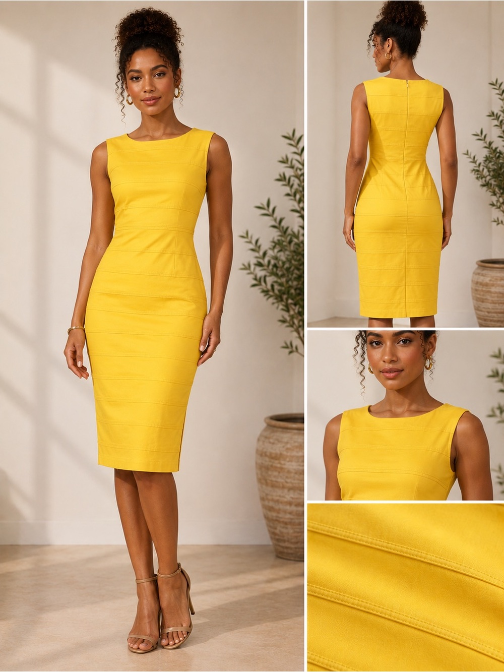 Calvin Klein Sleeveless Midi Sheath Dress in Yellow